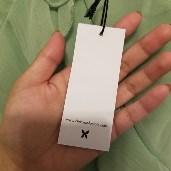 NWT Christian Lacroix Pastel Light Green Maxi Long Dress Ruffles Chiffon Medium - Picture 4 of 16